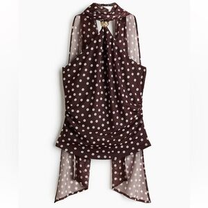 H&M Polka Dot MESH HALTERNECK TOP dark brown